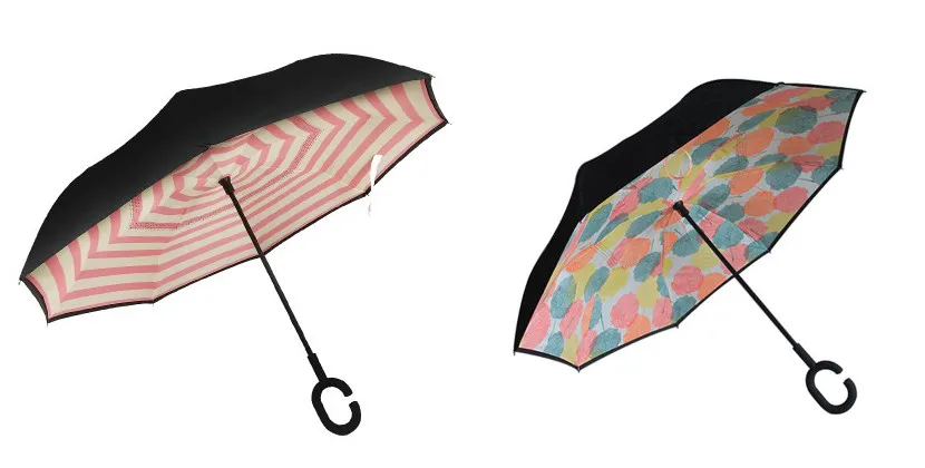8.Folding Reverse Umbrella Double Layer Inverted Windproof Car rain Women men kids Umbrellas C-Hook Hands sun parasol
