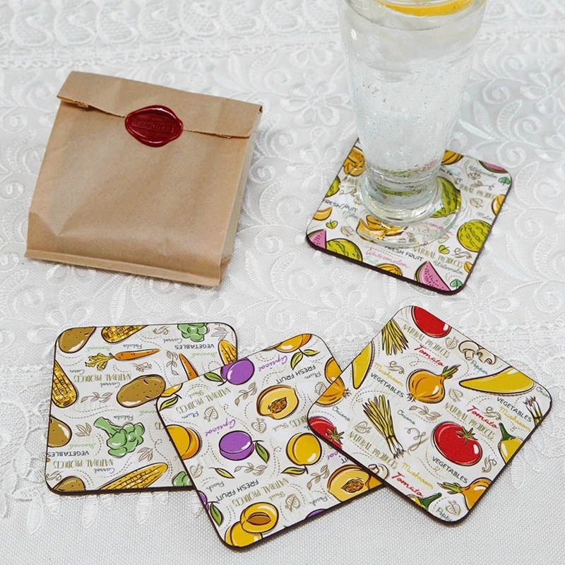 

ABMIDEA Pastoral Fruit Wood Drink Cork Coasters Set Art Cup Table Mat Placemat Fashion Home Decor 105S Birthday Mother's Day