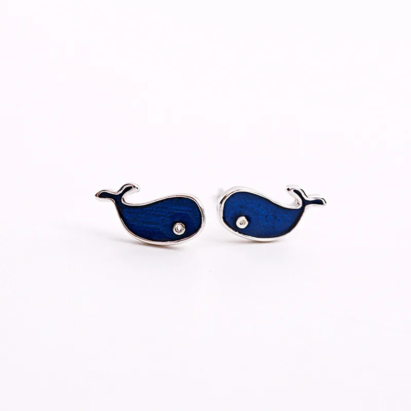 blue Whale earrings 100% 925 Sterling silver Jewelry fashion Hypoallergenic Stud earrings for women girl gift