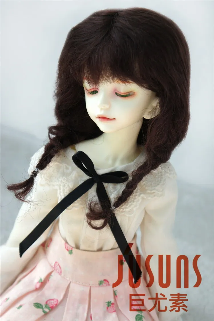 D2033B 1/4 MSD красивый мохеровый кукольный парик длинный курчавый BJD волосы Размер 7-8 дюймов мягкий мохеровый парик - Цвет: Coffee Black M7