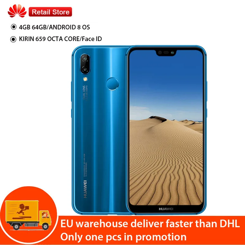 

Huawei P20 Lite Nova 3E 4G Smart Cell Mobile Phone Android 8.0 Face ID 5.84" Screen 24MP Front Camera 4GB 64G Fingerprint