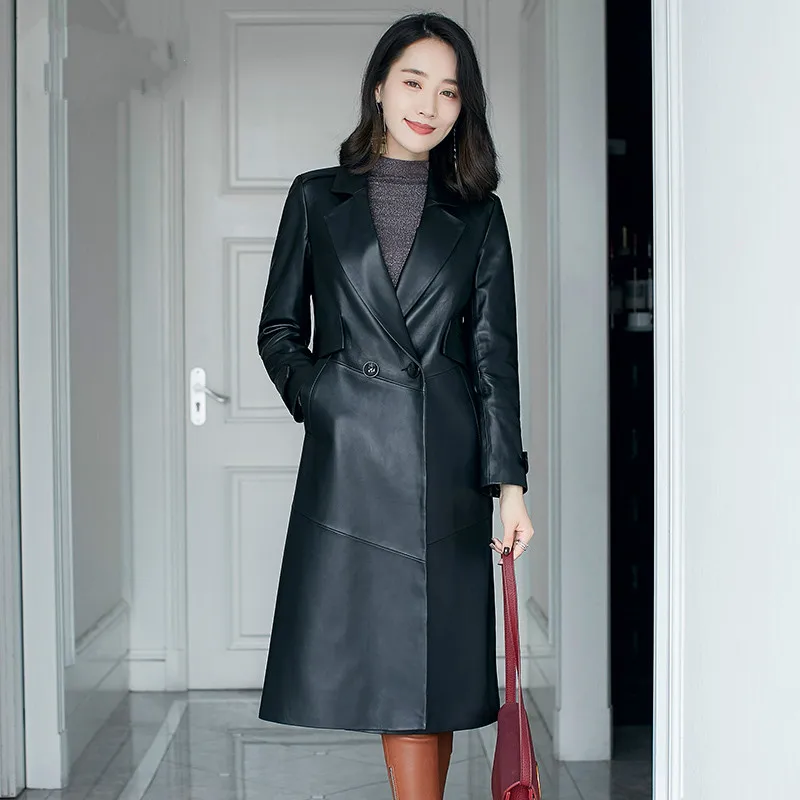 Vestes Manteau En Yolanfairy Abrigos Mouton Jaqueta Tranchée Pour Cuir Peau De Mf206 Printemps Femmes Geniune Couro Black Automne Mujer 5vRRq4
