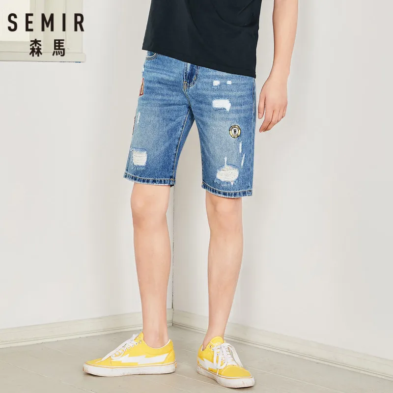 SEMIR мужские джинсовые шорты летнее платье отверстие брюки вышивка печать
