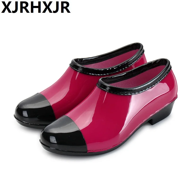 

Women Rain boots Slip on waterproof rain shoes brown/black rubber boots summer autumn women ankle boots labor shoes footwear