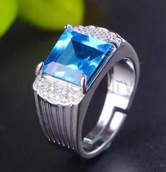 Men ring Topaz ring Natural real blue topaz 925 sterling silver Fine blue gem jewelry Gem size