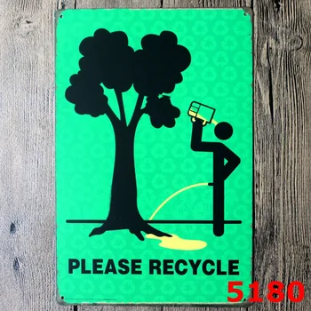 

PLEASE RECYCLE Tin Sign Metal Plate Iron Painting Kids Room Wall Bar Home Art Craft Decor 20*30CM