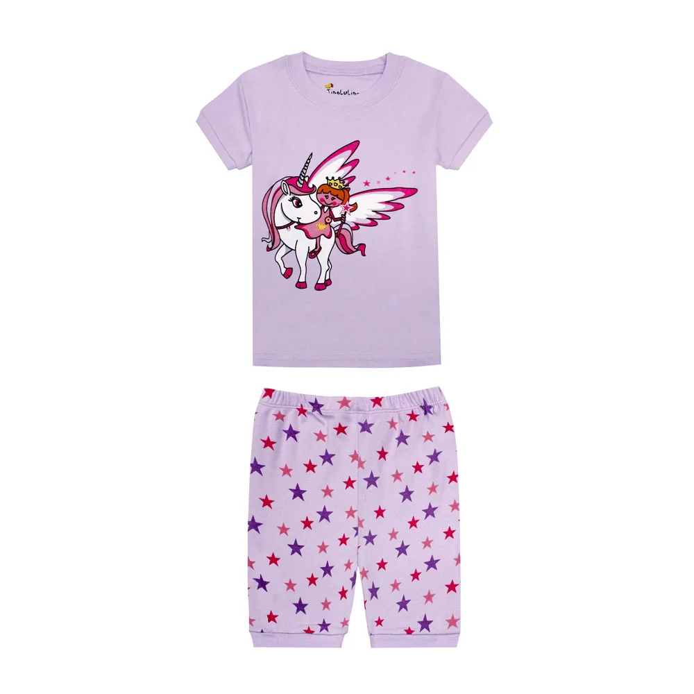 Новая летняя коллекция 100 года, Хлопковая пижама в виде единорога для девочек, модные пижамы с короткими рукавами для девочек, пижамы для детей, пижамы для девочек, От 1 до 8 лет - Цвет: CG20
