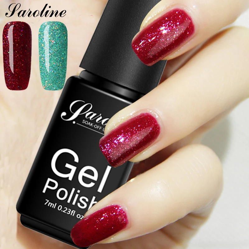 

Saroline Rainbow Sequin Nail Glitter Neon Gel Polish Decor for Manicure Hard Gel for Nails 7ML Neon Hybrid Varnishes Uv Lamp