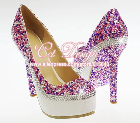 Something Blue Rhinestone Wedding Shoes Platform Pumps Party Evening Prom Shoes With Crystals Free Shipping