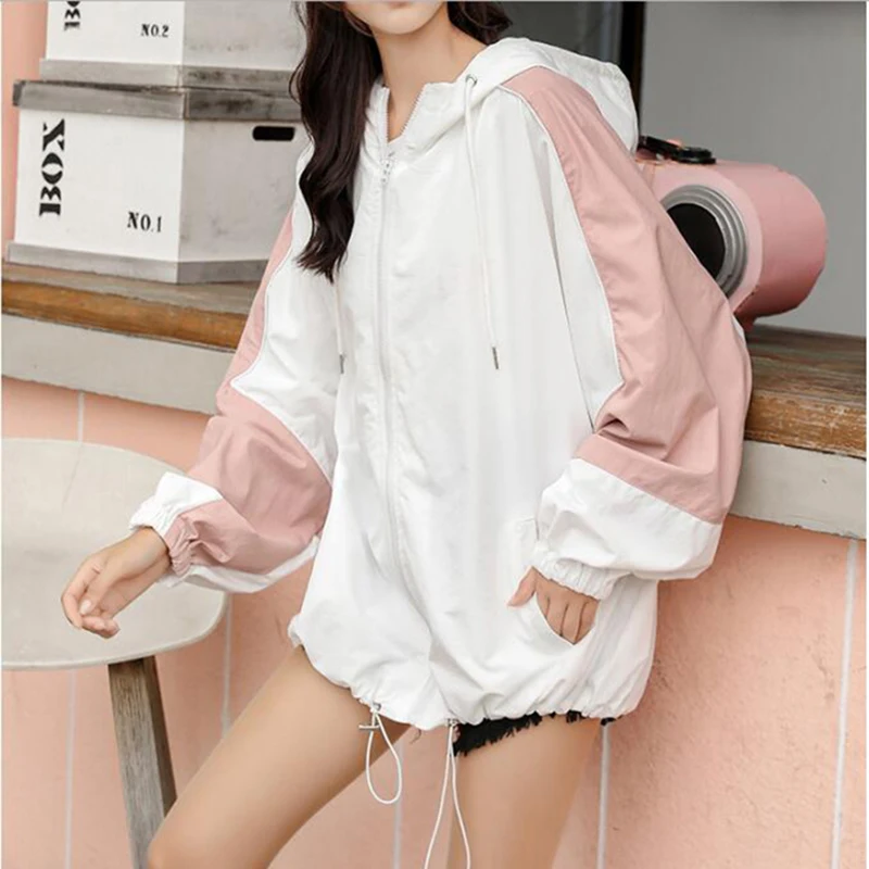 

Summer Women Hooded Jackets 2019 Windbreaker Women Casual Jackets Coats Bf Zipper Lightweight Jackets Bomber Famale Plus Size