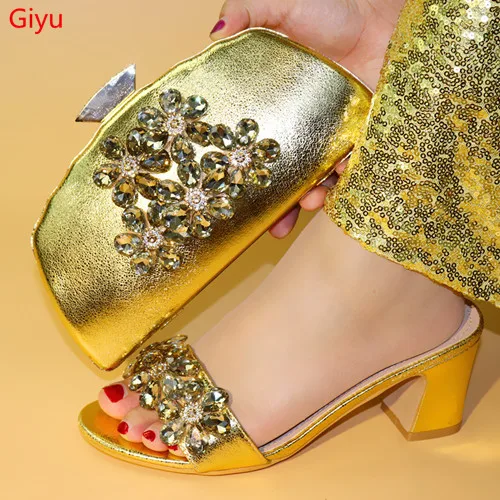 doershow fashion lady Shoes and Bag Set Italy gold Color Italian with Matching Decorated Rhineston!HBE1-2 | Обувь
