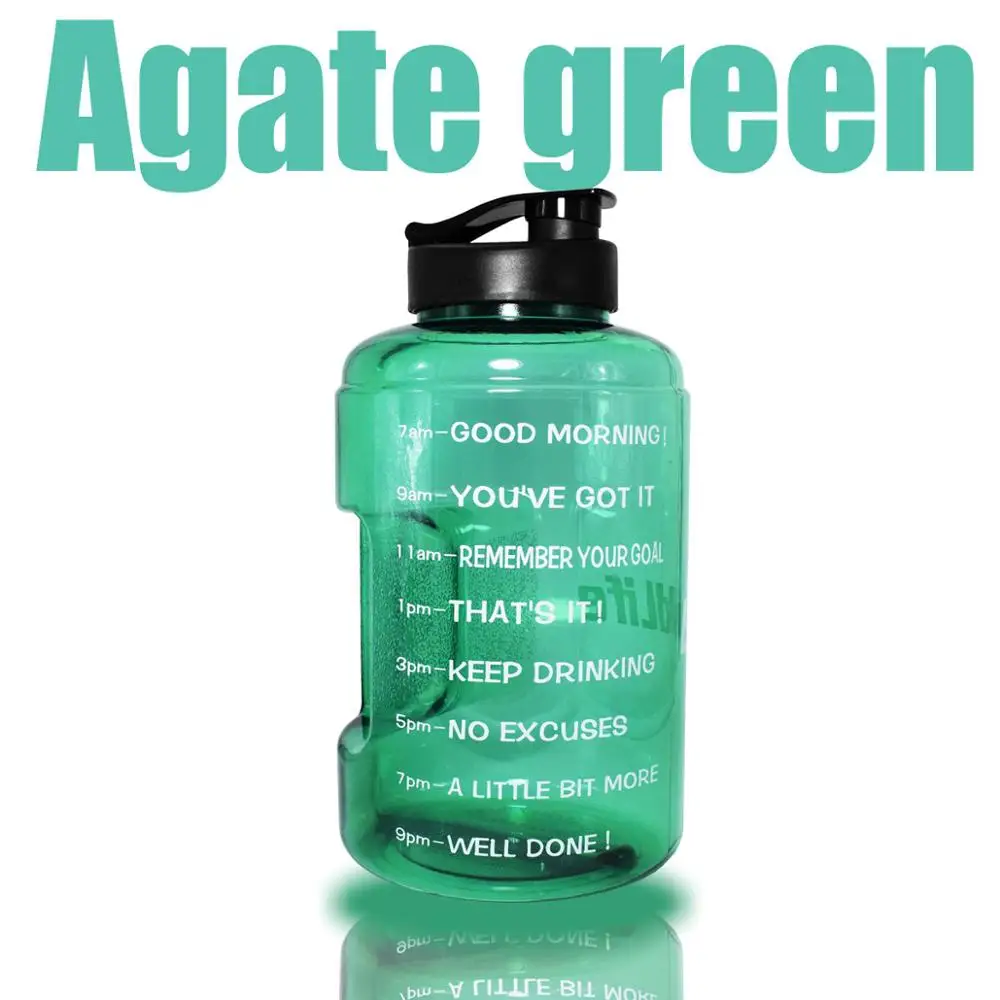 Agate Green Bottle QuiFit пластик большой ёмкость 128 унц. 64 32 1 галлон бутылка для воды с красочным ремешком BPA бесплатно фитнес питьевой открытый - Цвет: Agate Green Bottle