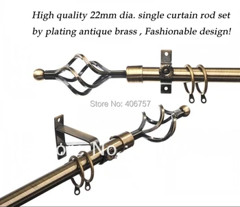 

High quality 22mm(7/8inch) dia.&0.98mm thick single curtain rod set with square steel finial by plating antique brass MOQ3M