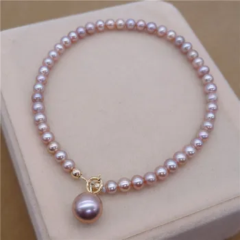 

Eternal wedding Women Gift word 925 Sterling real Genuine new rare natural round Purple Pearl Bracelet 2-3-4mm light Fres