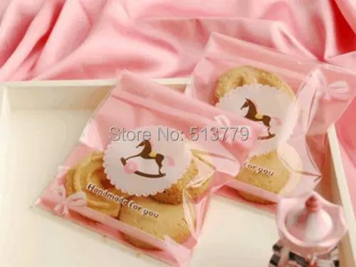 

200pcs/Lot 7*7+3cm Self Adhesive Seal Hot Sale Wooden Horse Plastic Pack Cooky Packaging Pouch Bread Mooncake Baking Package Bag