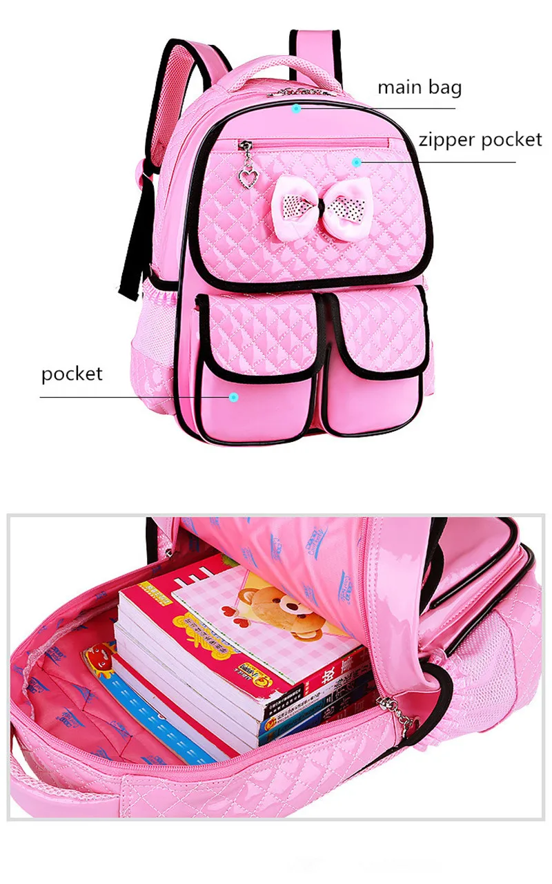 Красивая розовая школьная сумка с бантом для девочек, высококачественный нейлоновый водонепроницаемый рюкзак, милые школьные сумки для девочек, ранец, Mochila Escolar