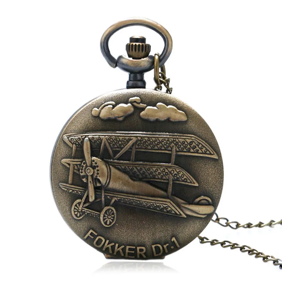 Bronze Fokker Dr.I Single Seat Three Wing Fighter Analog Quartz Pocket Watch Necklace Pendant Men Women Gift P630 2018 (1)