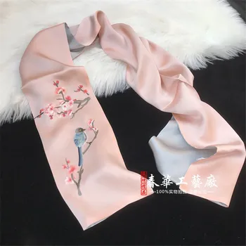 

Silk mulberry hand-embroidered peony silk scarf