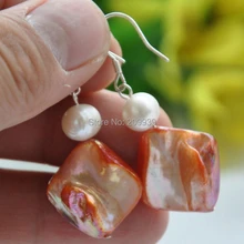 Hj 00243 5 шт. 15 мм площадь оболочки белый круглый жемчуг мотаться серьги 925ss