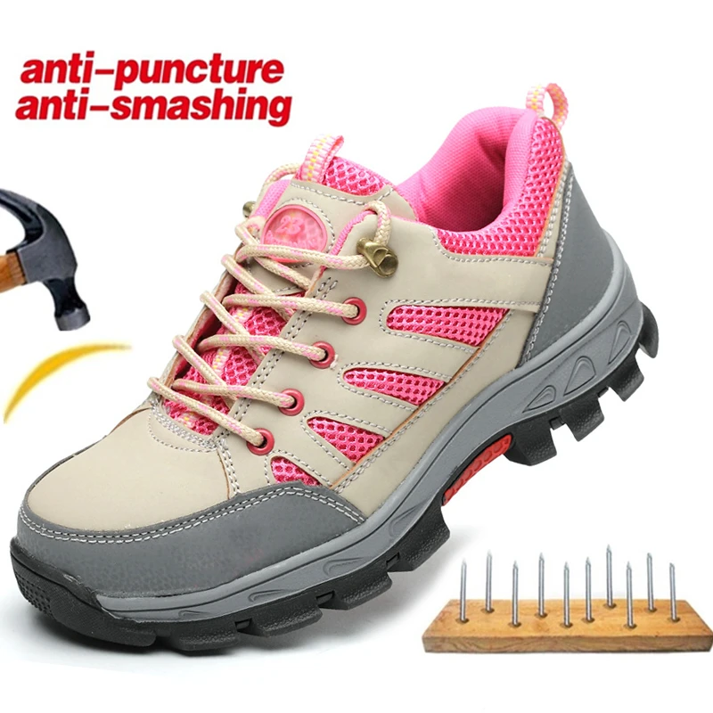

Lightweight Anti-puncture Work Safety Shoe Boots Women Shoes Woman AtreGo Anti-smashing Steel Toe Hiking Boots Shoes Sneakers