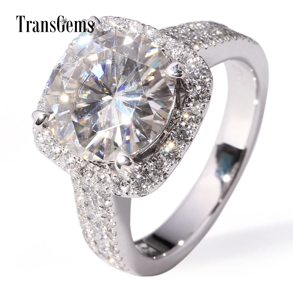 TransGems 5 Carat Lab Moissanite Wedding Halo Ring moissanite Accents Solid 14K White Gold for Women Diamond Test Positive TransGems 5 Carat Lab Moissanite Wedding Halo Ring moissanite Accents Solid 14K White Gold for Women Diamond Test Positive