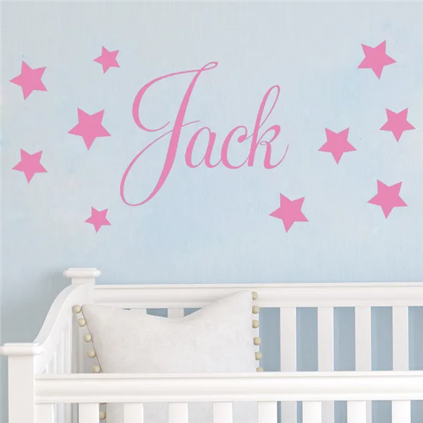 D201 Наклейка на стену для маленьких мальчиков-Персонализированная виниловая наклейка со звездами для детской спальни и детской комнаты - Цвет: Розовый