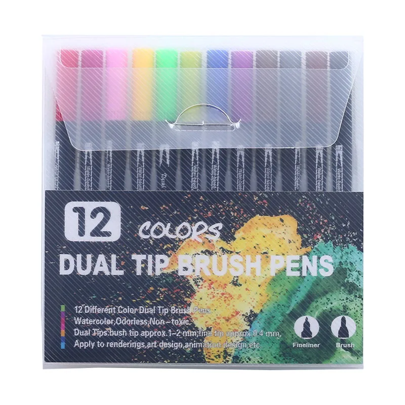 100 цветов художественные маркерные ручки с двойным наконечником ручка-карандаш для рисования детей акварельные ручки школьные принадлежности канцелярские принадлежности - Цвет: 12 black color