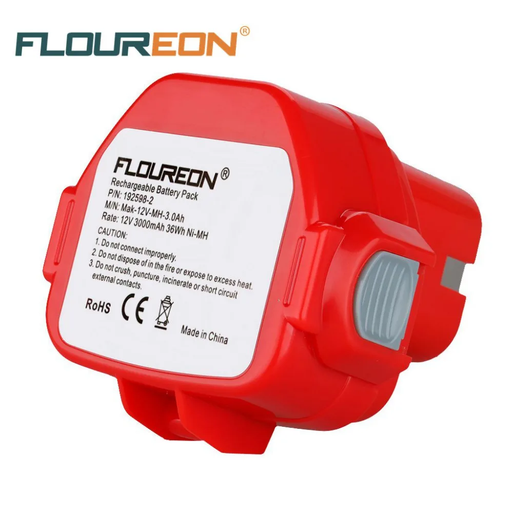 

FLOUREON 12V 3000mAh Rechargeable Battery Pack Power Tools Battery Cordless Drill for Makita Mak 1050D 8413D DA Ni-MH Bateria