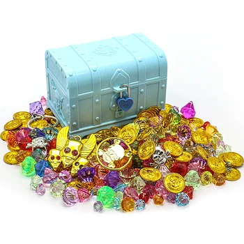 

Children Pretend Play Pirate Treasure Chest Storage Box Playing set Gift with Square Cover for Kid Birthday Christmas Gift