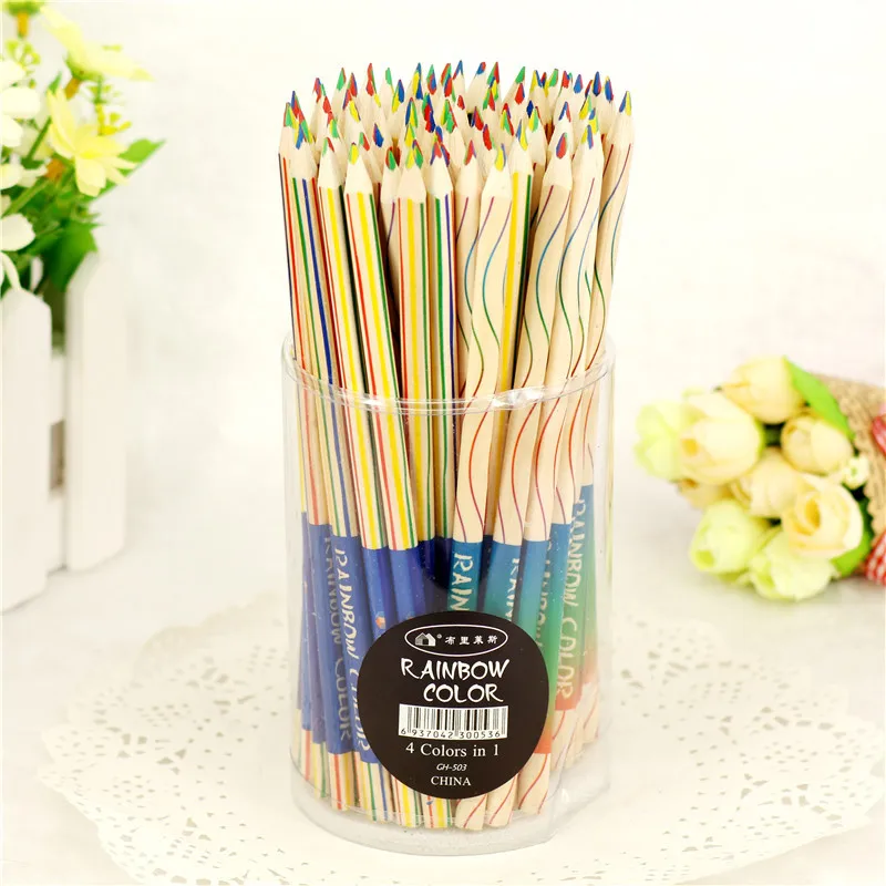 

10 pcs/Lot Rainbow color pencil 4 in 1 colored pencils for drawing Stationery drawing Office material school supplies