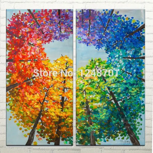

Hand Painted modern impasto modern tree art 48" MULTI colors abstract oil painting on gallery canvas for home decor