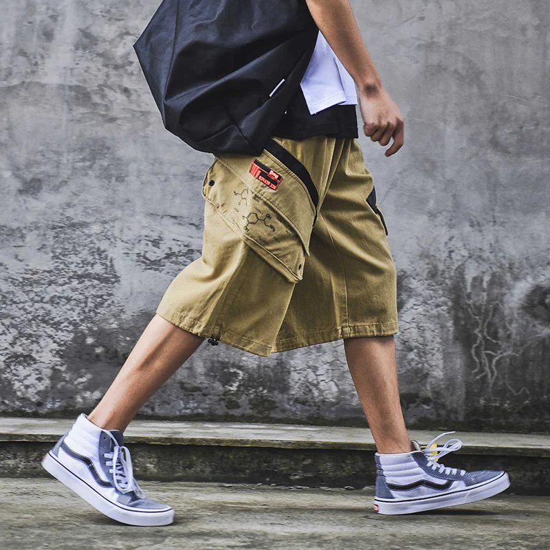Для мужчин высокое уличное свободное прямые Повседневное мужские шорты Карго уличной хип-хоп модные короткие шаровары шорты для бега