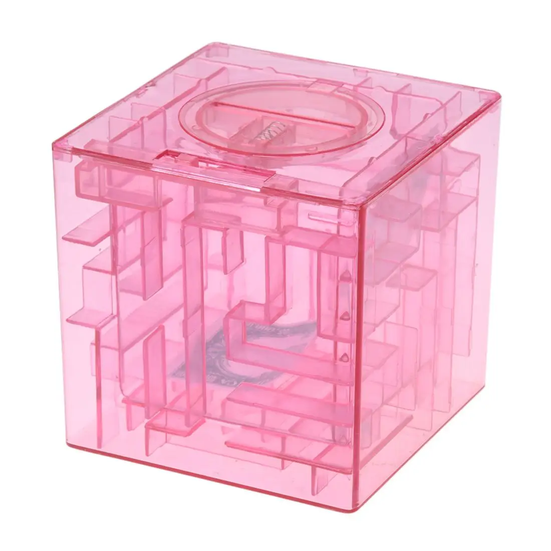 

Plastic Cubic Money Maze Bank Saving Coin Collection Case Box 3D Puzzle (Pink)