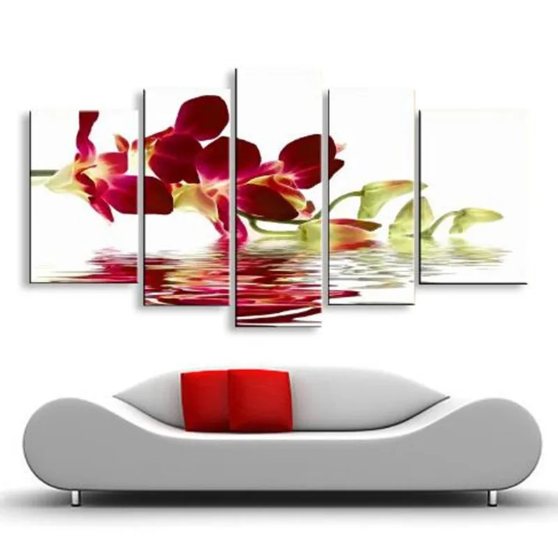 

Handpainted Abstract Flowers Oil Paintings on Canvas Large Red Butterfly Flower Pictures 5 Panel Floral Painting Wall Decor Arts