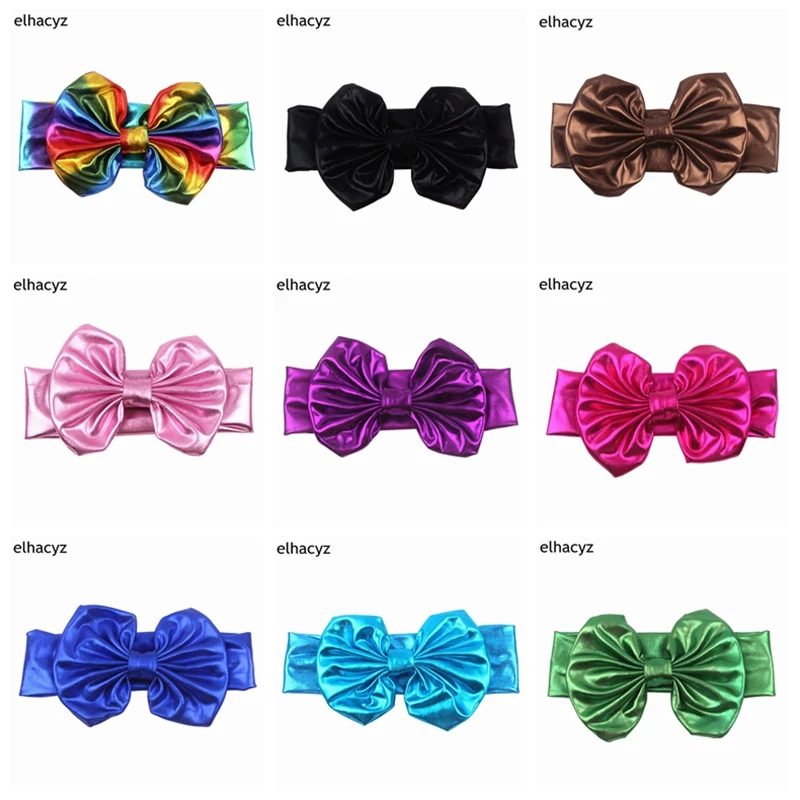 

1PC Retail NEW Chic 5" Messy Metallic Bow Headband 18 colors Flower Elastic Headwrap DIY Hair Accessories For Kid Headwear