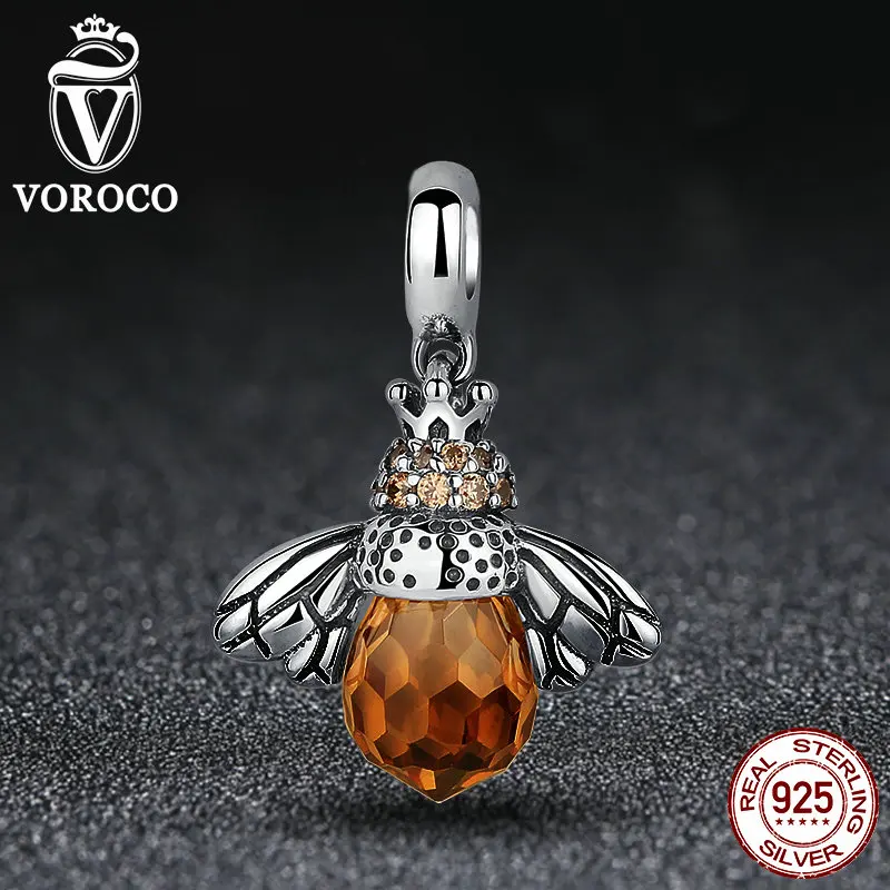 Classic 2016 New 925 Sterling Silver Orange Bee Pendants fit Pandora Bracelet Necklace for Women Wedding