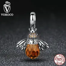 Classic 2016 Nueva Plata de Ley 925 Naranja Abeja Colgantes fit Pandora Pulsera Collar para Las Mujeres Accesorios de Boda C035