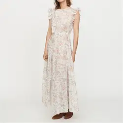 2019 осеннее и зимнее Новое гофрированное женское длинное шифоновое платье с цветочным принтом