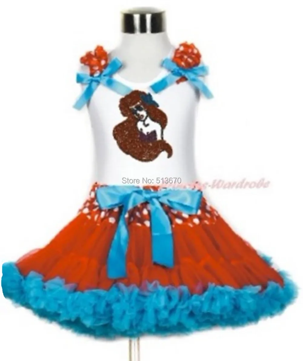 

Rhinestone Mermaid White Top Minnie Waist Hot Red Peacock Blue Pettiskirt 1-8Y MG1153