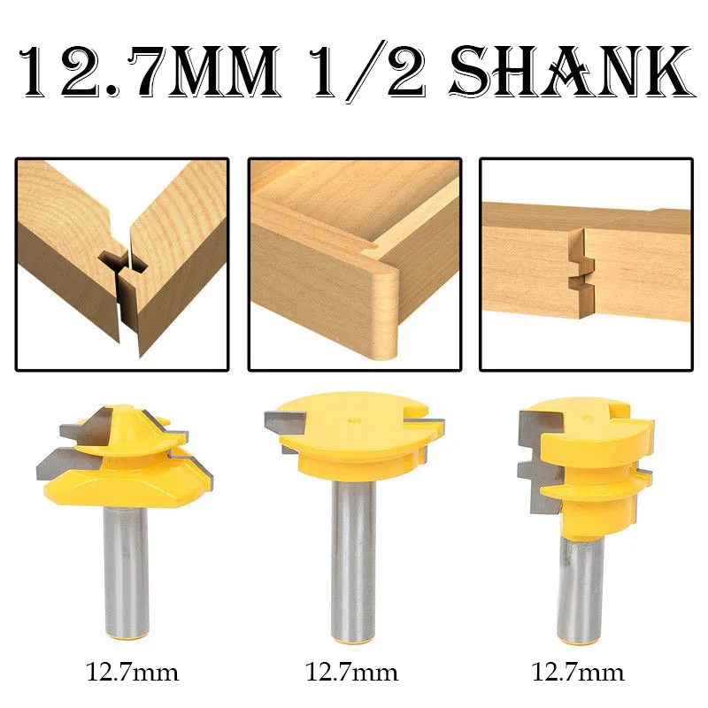 

45 Degree Lock Miter Router Bit Set 1/2 Shank Woodworking Tenon Milling Cutter Tool 12.7mm drawer Trimming Wood Cutter