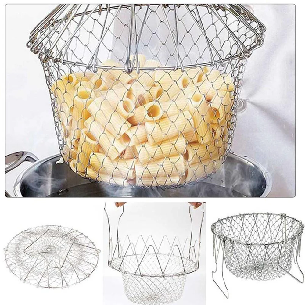 

Foldable Steam Rinse Strainer Stainless Steel Colander Drainer Fryer Tool Kitchen Cooking Basket Stainless Steel Fruit Spaghetti