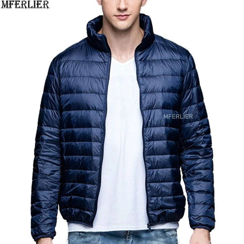 

MFERLIER winter men loose jackets down parkas large size big men 7XL 8XL 9XL jackets men warm coat light thin outwear man blue