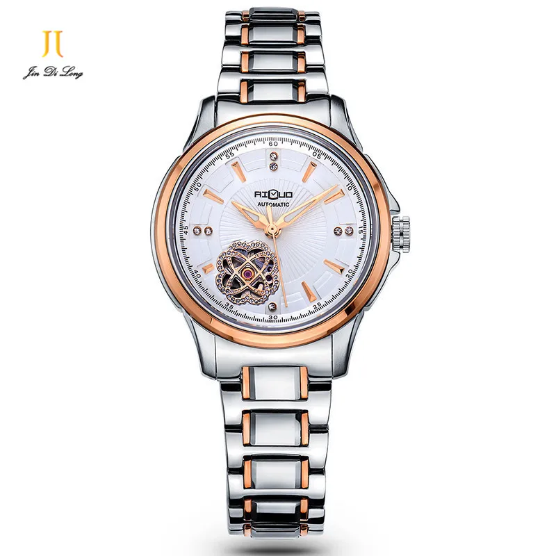 Brand Luxury Business Casual Fashion Watch Automatic Self wind Hollow Out Ladies Wrist Watches Diamond Dial
