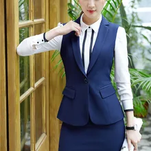 Новинка, синяя Профессиональная форма, блейзеры, жилет и юбка, Женская юбка, костюмы для деловых женщин, Wok одежда, наряды размера плюс