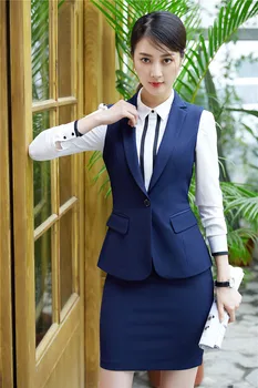 

Novelty Blue Professional Uniforms Blazers Vest and Skirt For Ladies Skirt Suits Business Women Wok Wear Outfits Plus Size