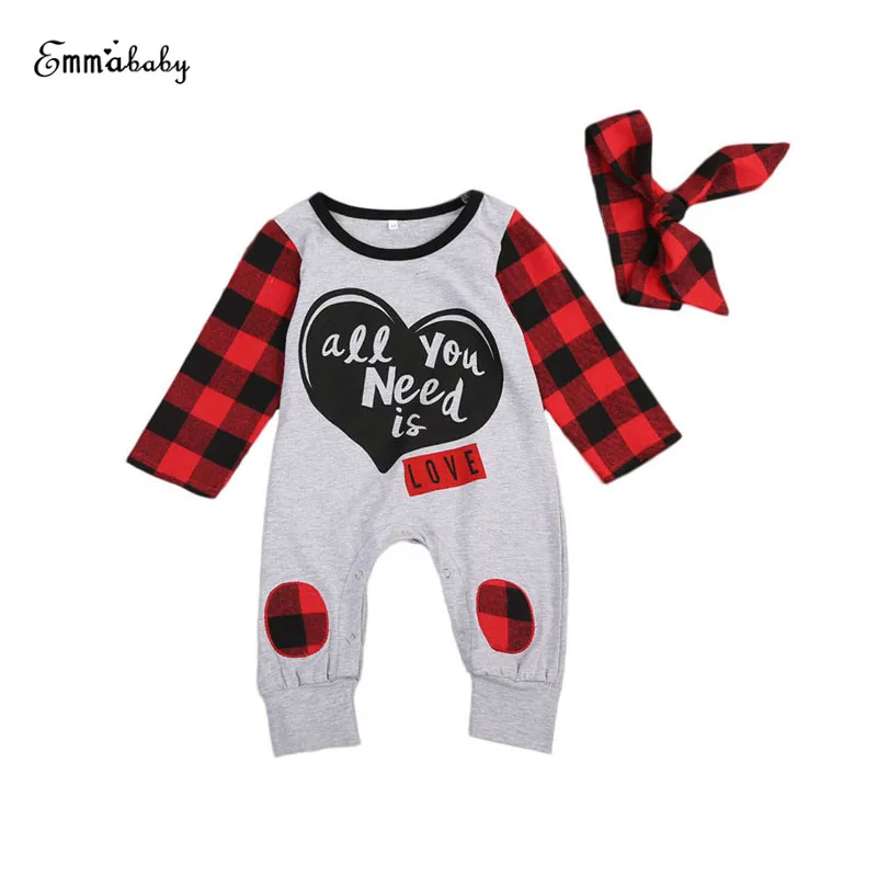 

Fashion Casual Newborn Toddler Infant Baby Boys Girls Plaids Long Sleeve Cotton Romper Jumpsuit Headband Clothes Outfits 0-24M