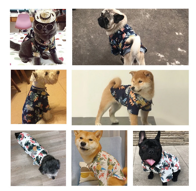 Dog Shirts Cotton Spring Summer Pet Clothes Thin Breathable Beach Hawaiian T Shirt For Small Dogs Chihuahua Poodle Cats Vests (4)