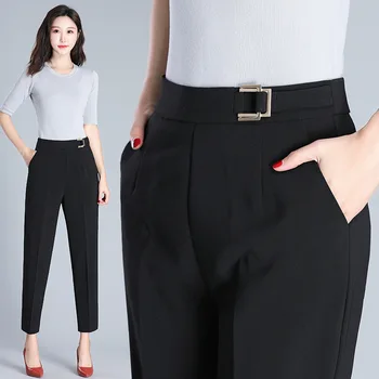 

Pantalon Mujer Sale New 2019 Spring Han Edition Of Tall Waist Canister Nine Points Haroun Pants Female Leisure Radish And Feet