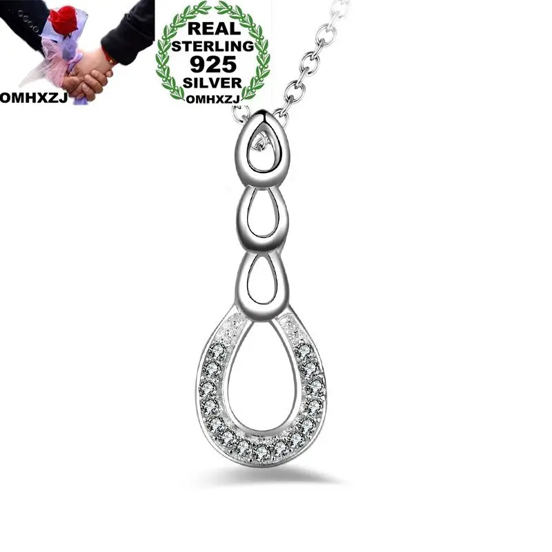OMHXZJ Wholesale Personality Fashion OL Woman Girl Party Wedding Gift Silver Oval AAA Zircon 925 Sterling Necklace NC33 | Ювелирные