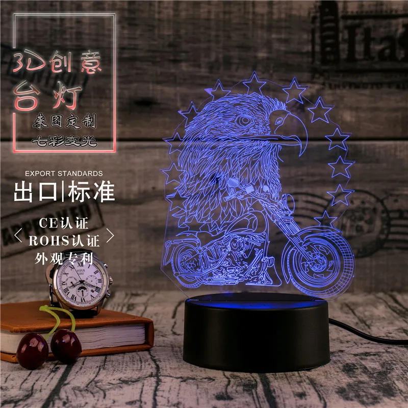 3D Led Novety освещение творческий Подарочный ночник настольная лампа Орел Мотоцикл светодиодный дома коридор, отель вечерние атмосфера огни